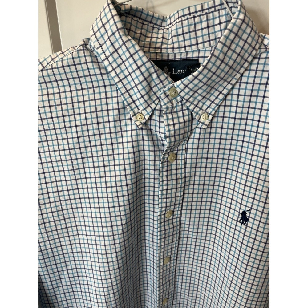 Polo Ralph Lauren Shirt Mens L Plaid Blue Classic Pony Excellent